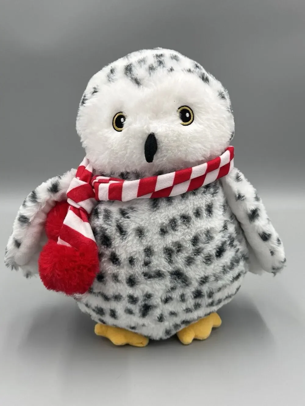 Spotted Snowy Owl Plush W/ Holiday Scarf 12” Stuffed Animal Squeaker Toy No Tag